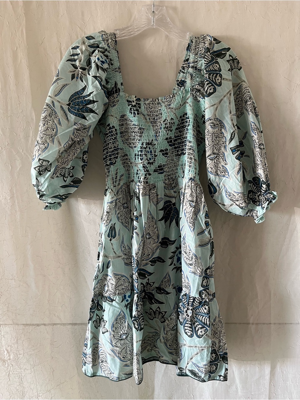 Light Blue Floral Puff-Sleeve Women's Dress
